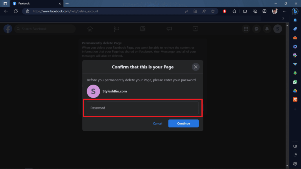 How to delete facebook page on pc