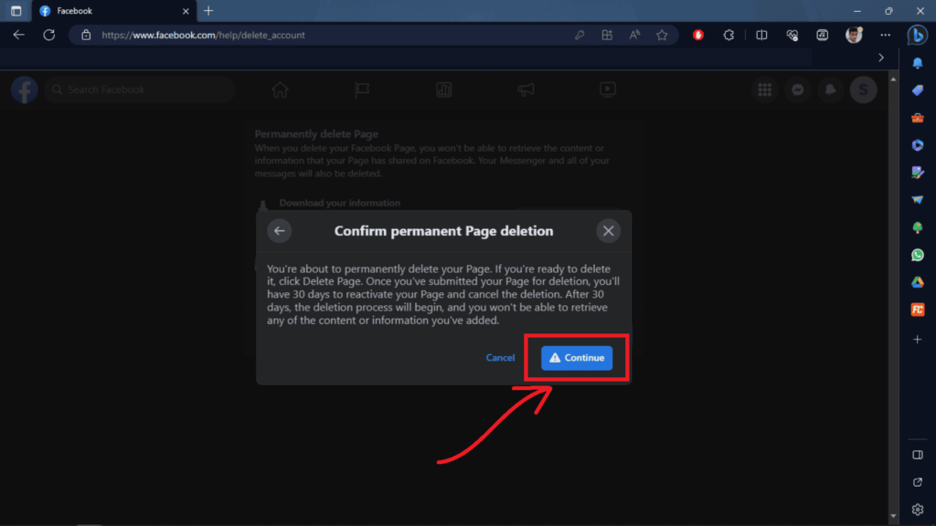 How to delete facebook page on pc