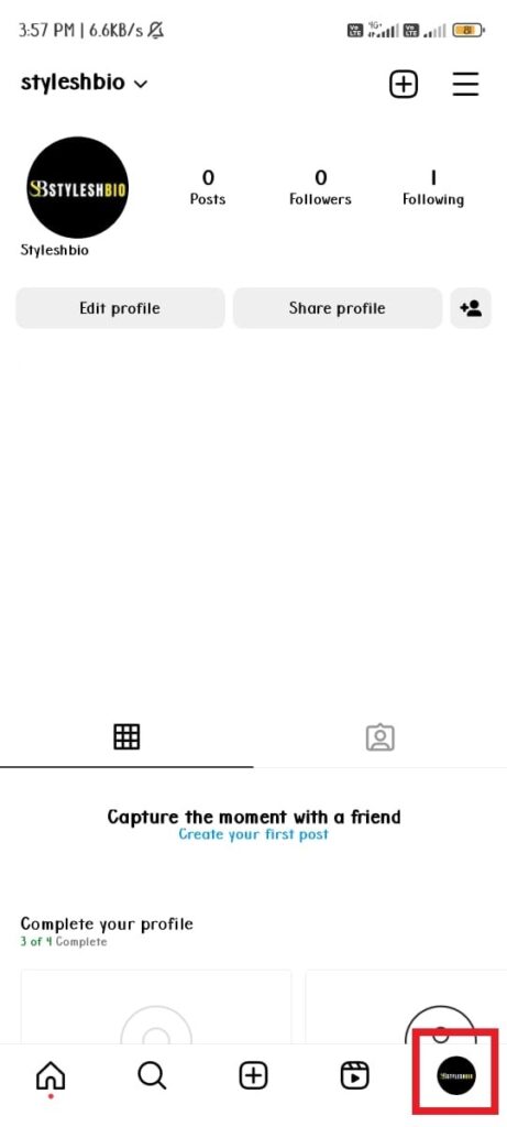 Instagram profile option