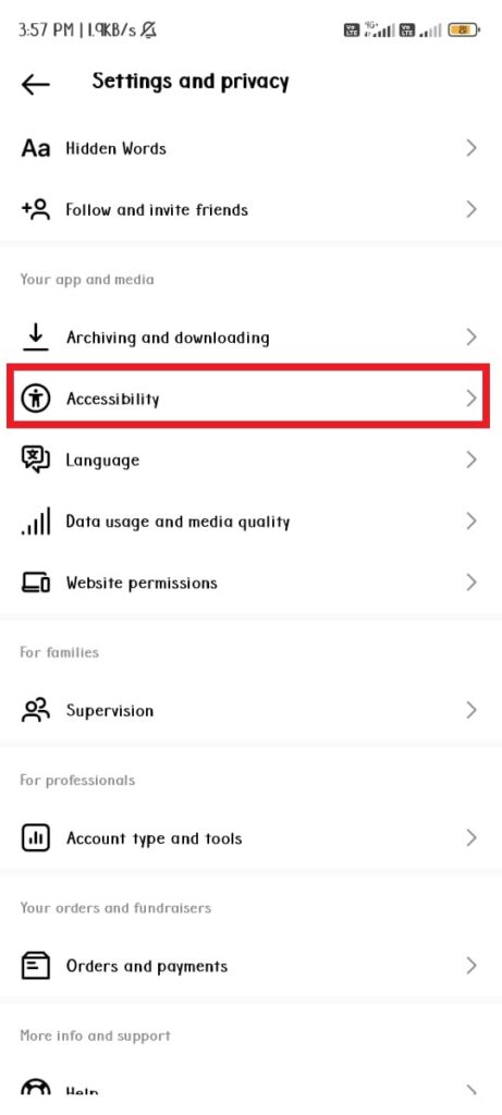 Instagram profile accessbility